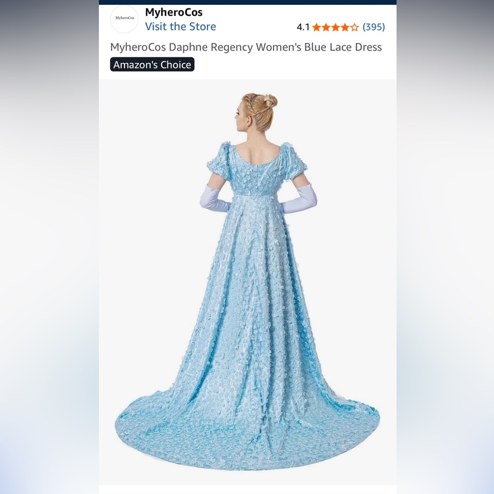 Women’s dress costume ballgown light blue  flower lace large worn once